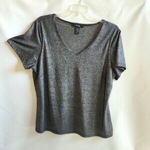 Style & Co. Black/Silver Metallic Dressy V-Neck T-Shirt 3x